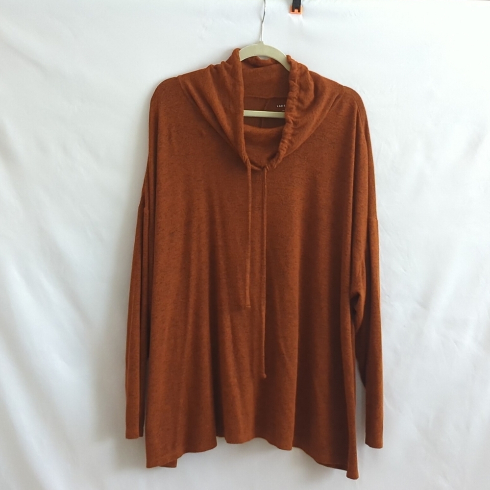 Lane Bryant Dark Burnt Orange Pullover Sweater w Drawstring Cowl Neck Size 26/28